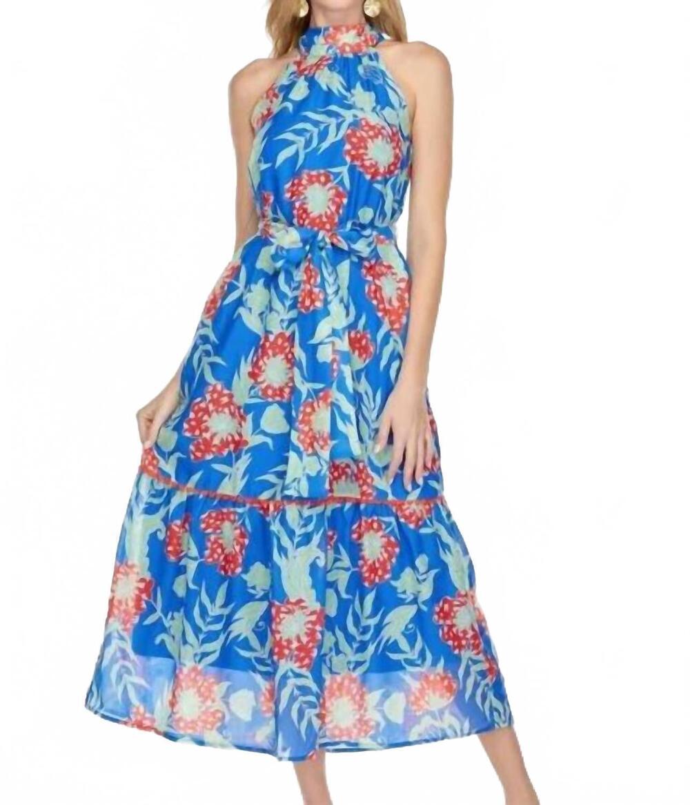 NEW JADE trimmed halter maxi dress in royal red